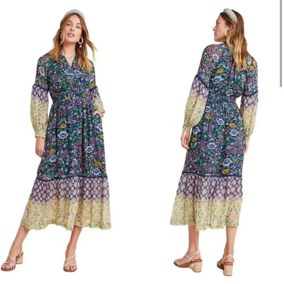 Anthropologie Maeve Ondine Maxi Dress Sz S Floral Cottagecore Feminine - Picture 3 of 7